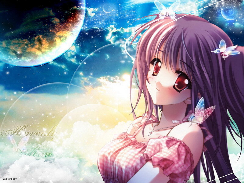 Anime girl with butterfly in space