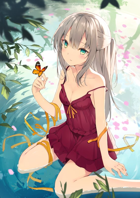 Anime Girl with Butterfly — Maroon
