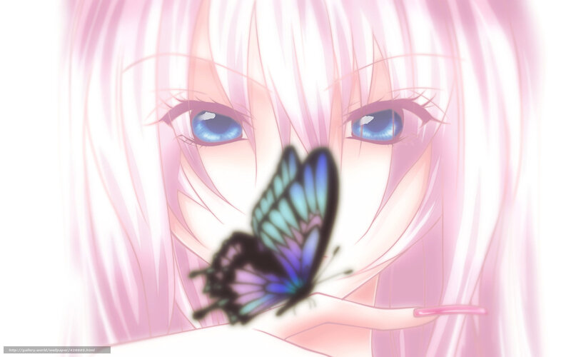 Anime Girl with Butterfly — Pink, Serene, Eyes