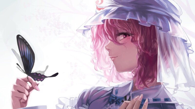 Anime Girl with Butterfly — Pink, Serene, Spring