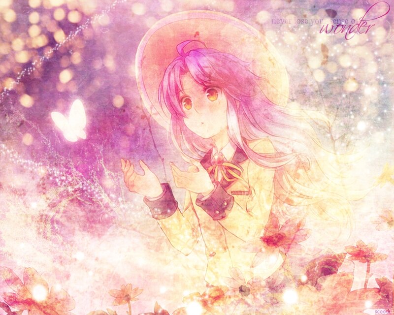 Anime Girl with Butterfly — Pink