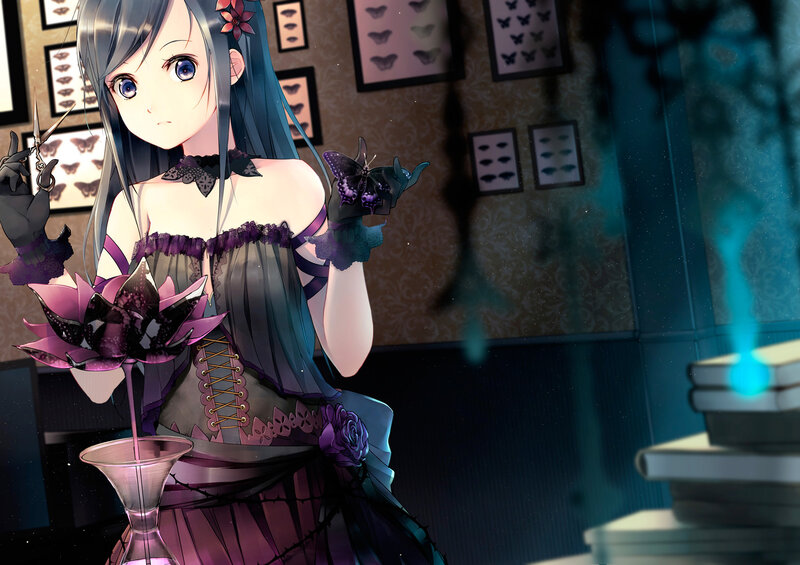 Anime Girl with Butterfly — Purple, Dramatic, Night