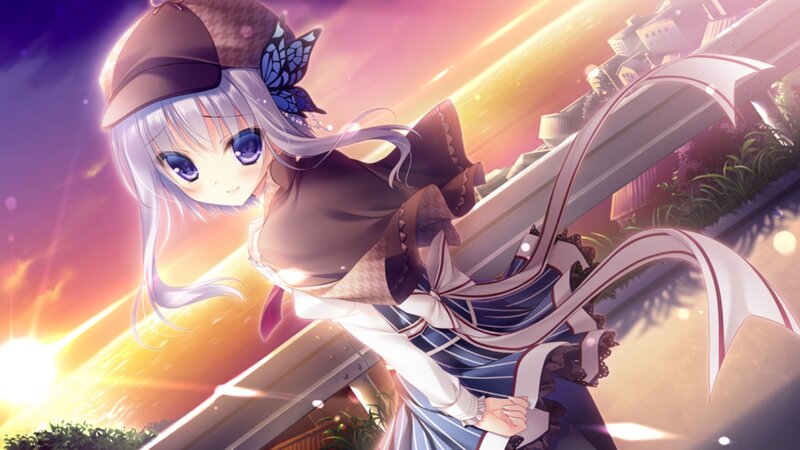 Anime Girl with Butterfly — Purple, Dramatic, Sunset
