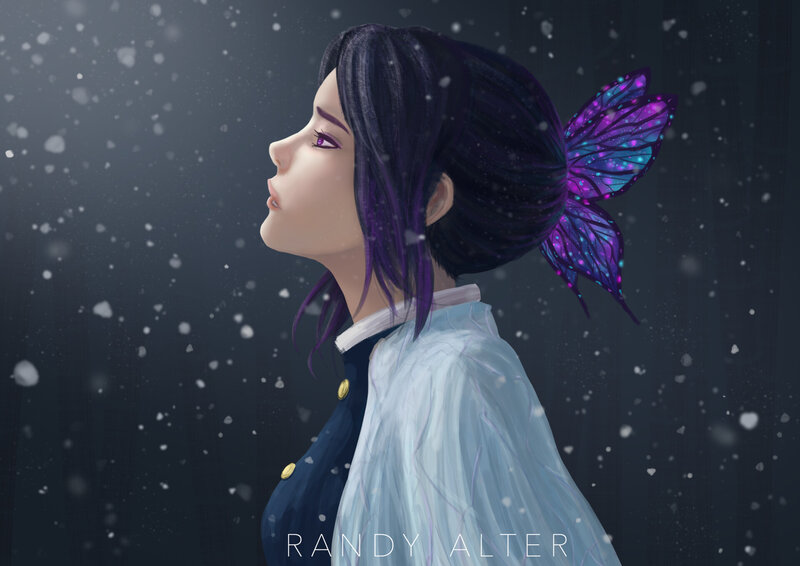 Anime Girl with Butterfly — Purple, Serene, Calm