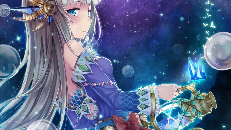 Anime Girl with Butterfly — Purple, Serene, Night