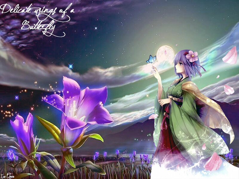Anime Girl with Butterfly — Purple