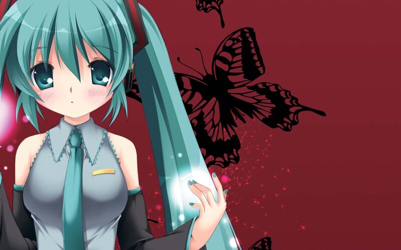 Anime Girl with Butterfly — Red, Dramatic, Microphone