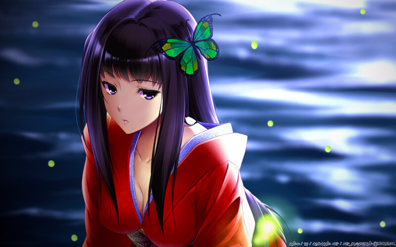 Anime Girl with Butterfly — Red, Serene