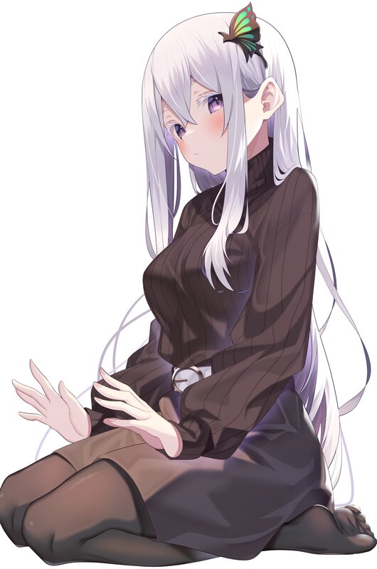 Anime Girl with Butterfly — White, Calm, Long Hair