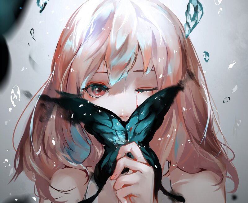 Anime Girl with Butterfly — White, Dramatic