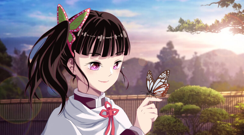 Anime Girl with Butterfly — White, Serene, Sunset