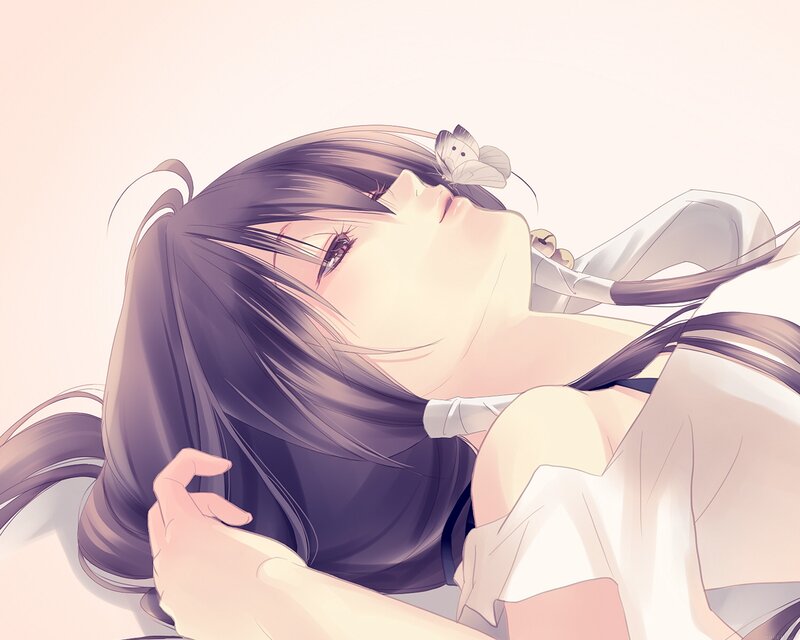 Anime Girl with Butterfly — White, Serene