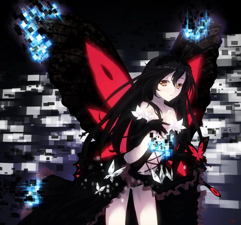 Anime Girl with Butterfly Wings — Black, Dramatic, Night