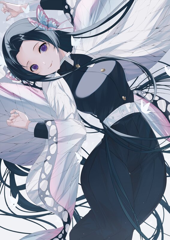 Anime Girl with Butterfly Wings — Black, Serene, Digital Art