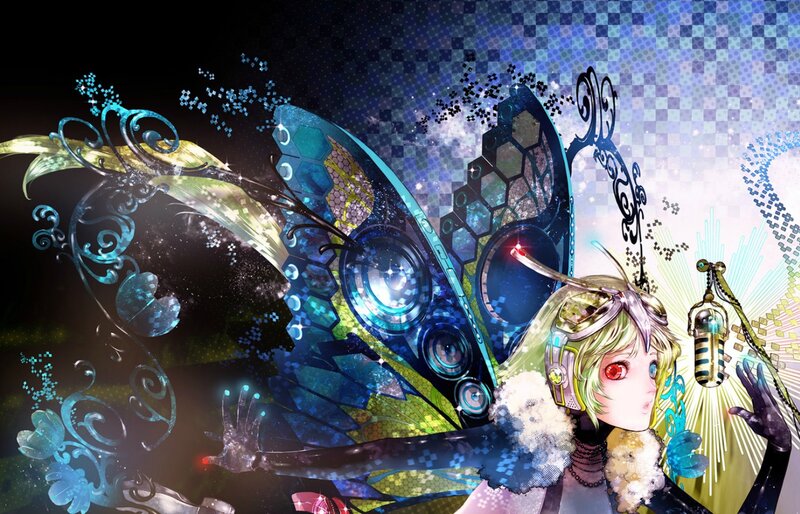 Anime Girl with Butterfly Wings — Blue, Dramatic, Digital Art