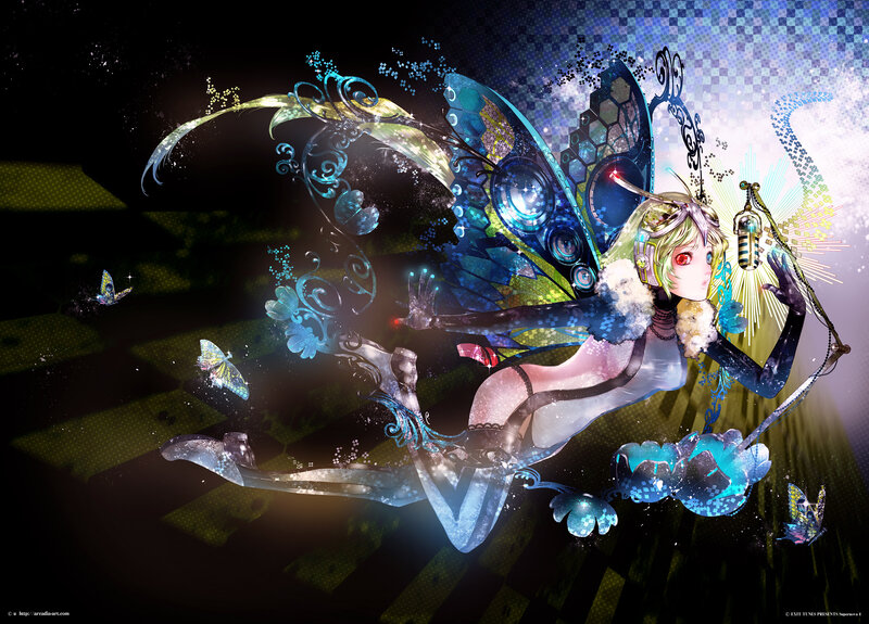 Anime Girl with Butterfly Wings — Blue, Dramatic, Night