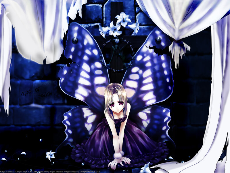 Anime Girl with Butterfly Wings — Blue, Dramatic