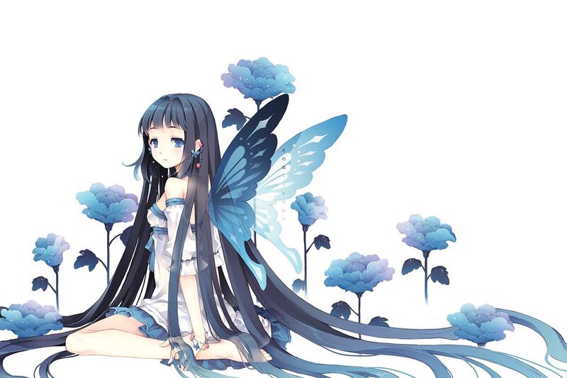 Anime Girl with Butterfly Wings — Blue