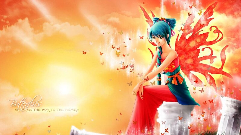 Anime Girl with Butterfly Wings — Orange, Serene