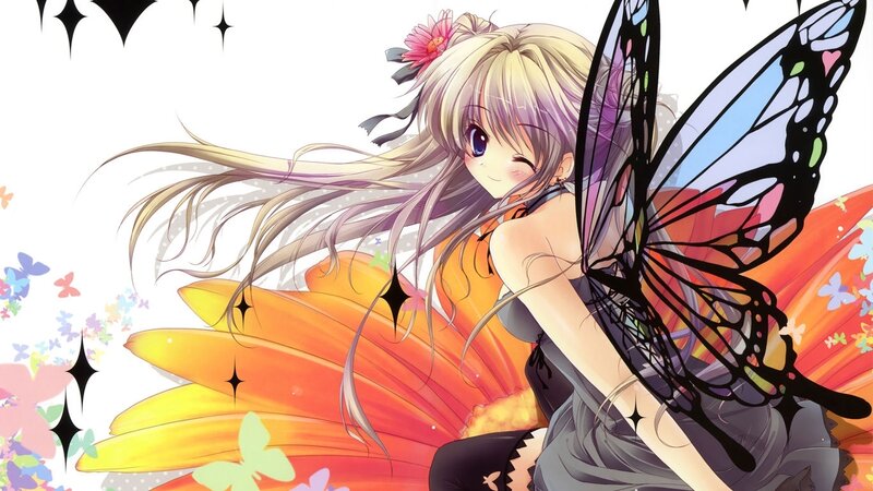 Anime Girl with Butterfly Wings — Orange