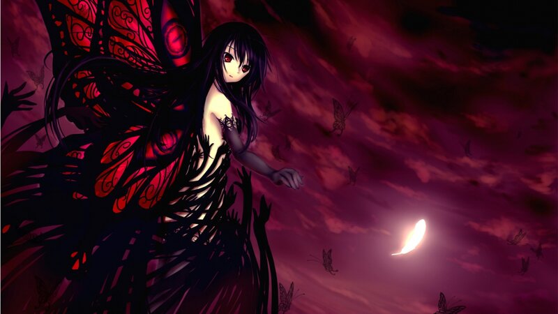 Anime Girl with Butterfly Wings — Purple, Dramatic, Night, Digital Art