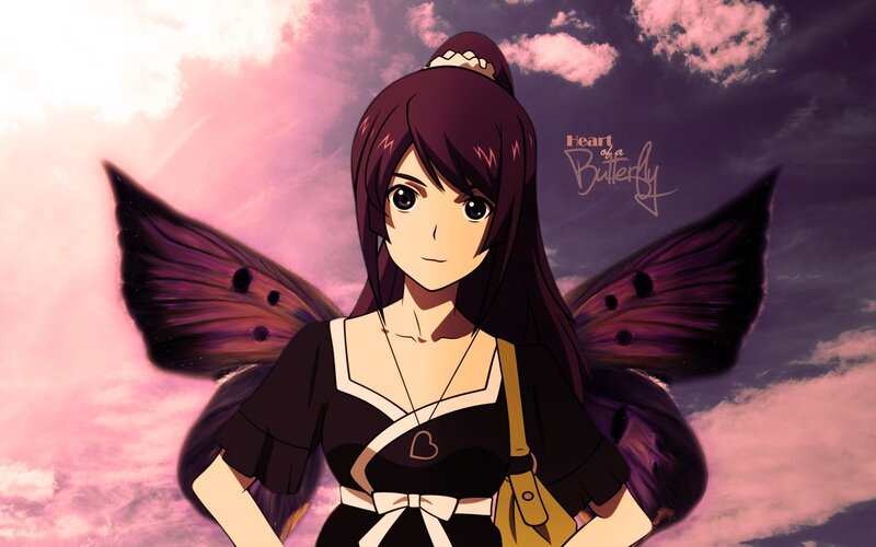 Anime Girl with Butterfly Wings — Purple, Dramatic, Sunset