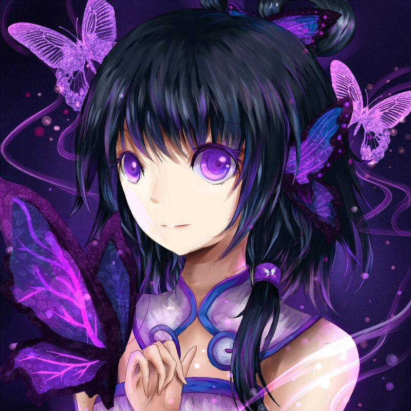 Anime Girl with Butterfly Wings — Purple, Mystical, Night, Digital Art