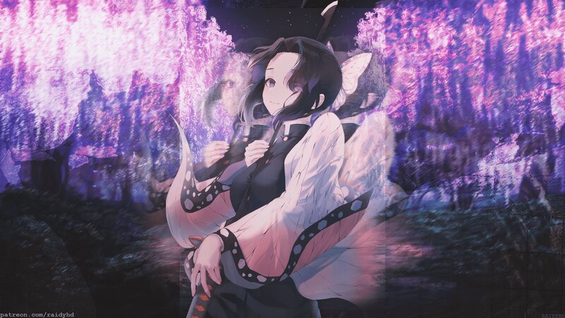 Anime Girl with Butterfly Wings — Purple, Serene, Night