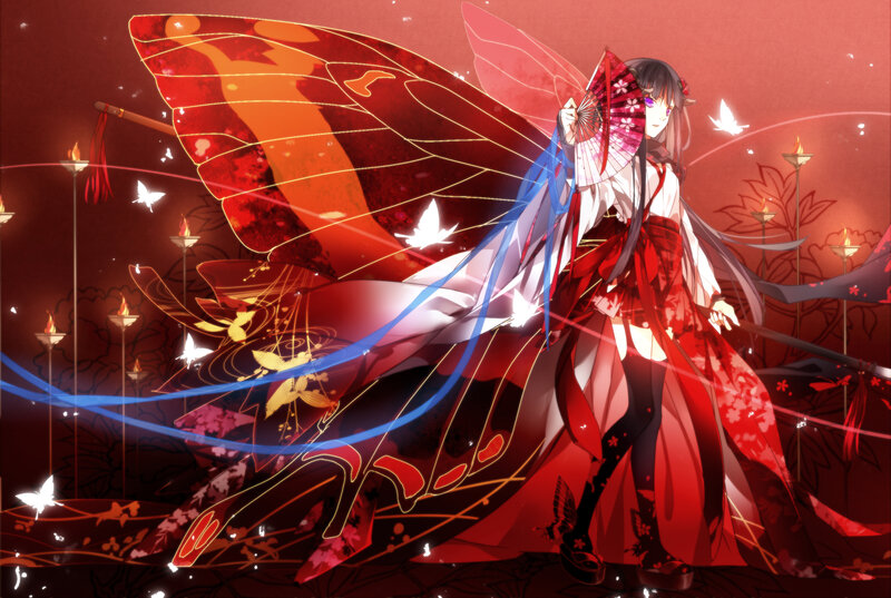 Anime Girl with Butterfly Wings — Red, Dramatic, Night