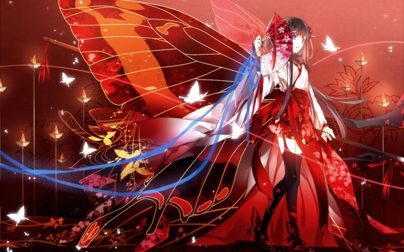 Anime Girl with Butterfly Wings — Red, Dramatic