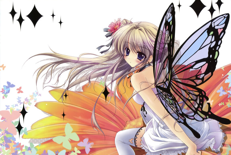 Anime Girl with Butterfly Wings — White
