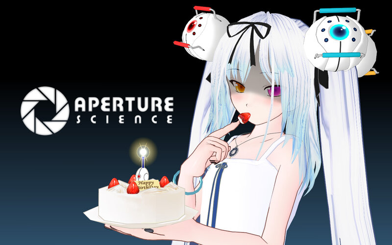 Anime girl with cake and robots