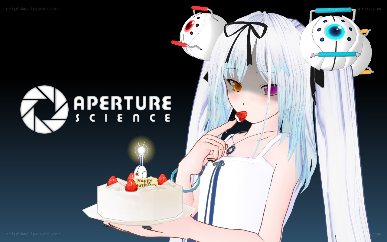 Anime girl with cake and robots
