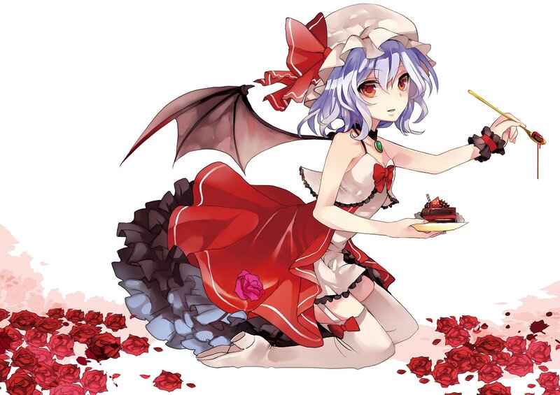 anime girl with cake and roses