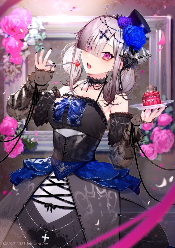 Anime Girl with Cake — Blue, Festive