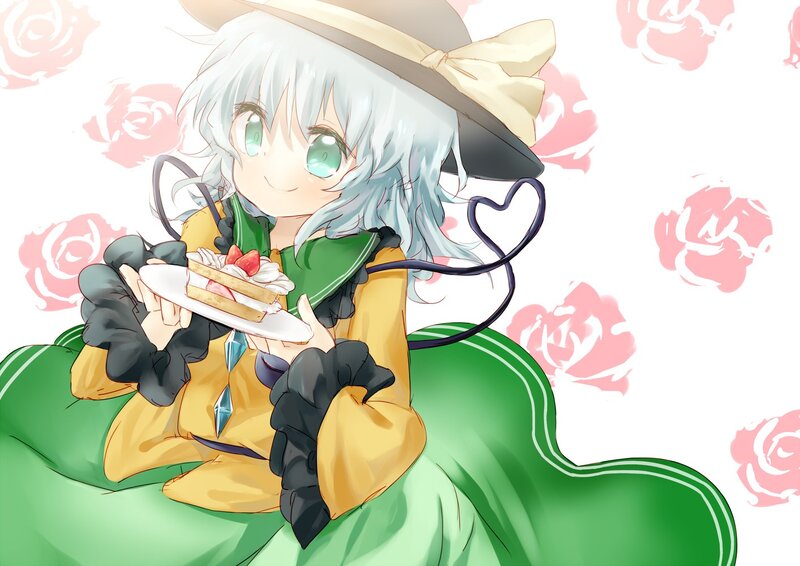 Anime Girl with Cake — Green, Cheerful
