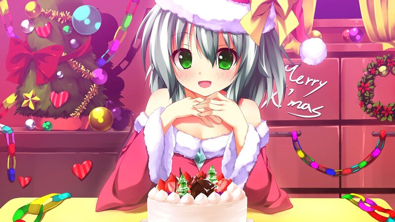 Anime Girl with Cake — Pink, Festive, Winter, Digital Art