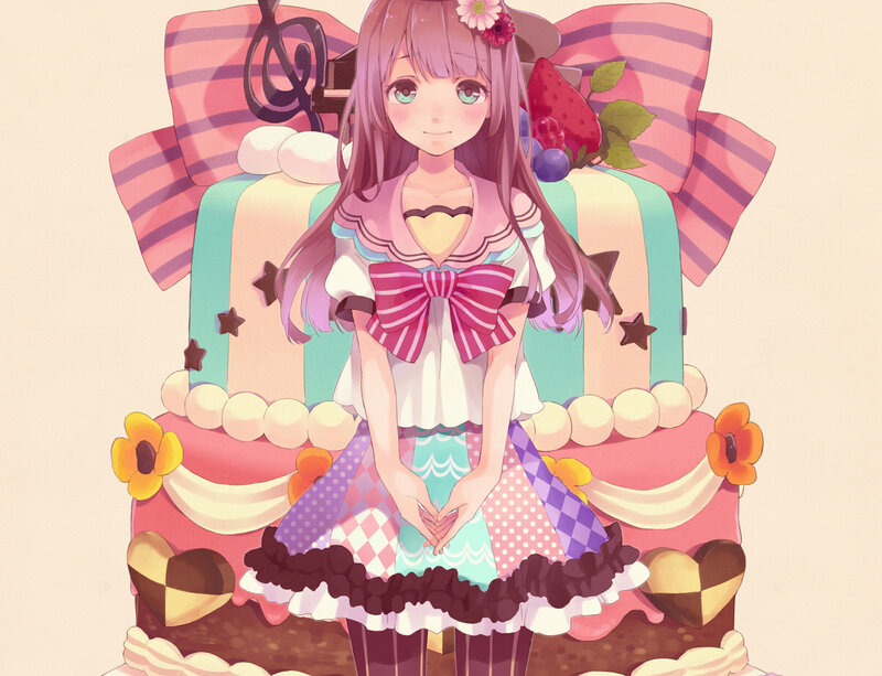Anime Girl with Cake — Pink, Sweet