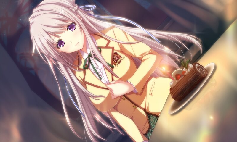 Anime Girl with Cake — White, Calm