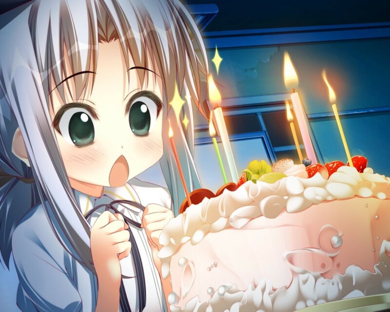 Anime Girl with Cake — White, Celebratory