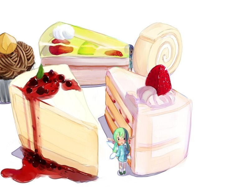 Anime Girl with Cakes — White