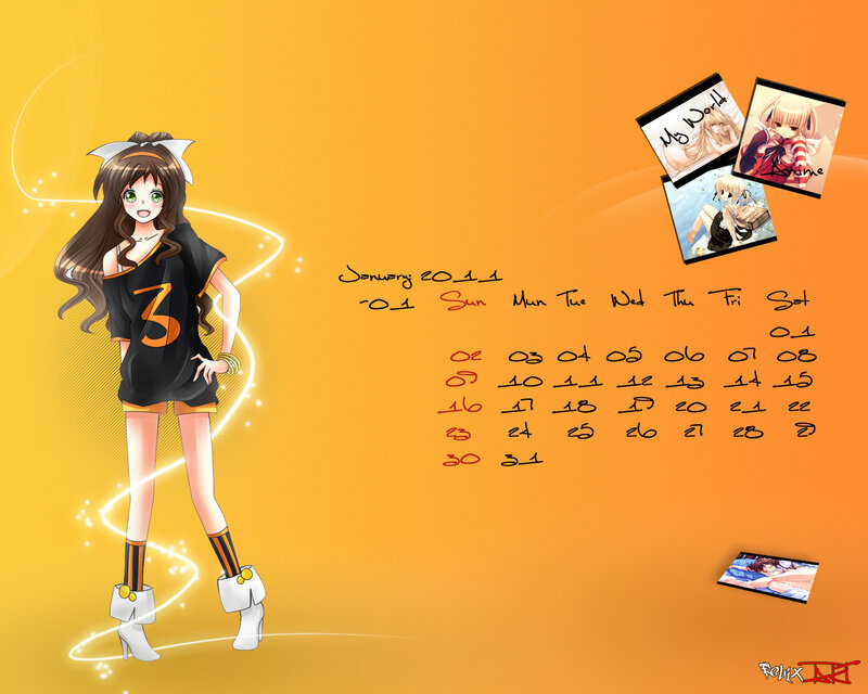 Anime Girl with Calendar — Orange