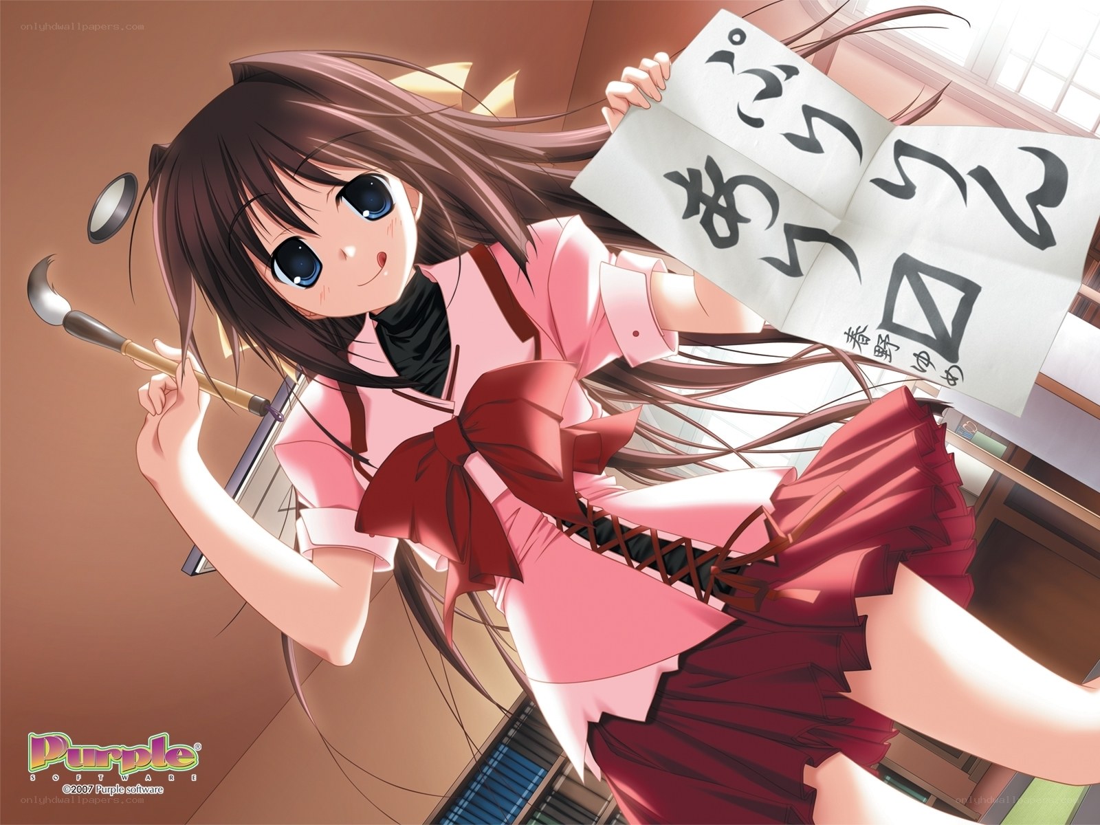 anime girl with calligraphy