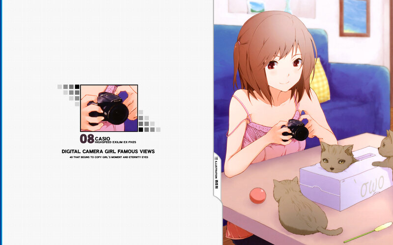 Anime girl with camera and cats