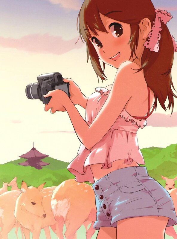 Anime girl with camera and deer