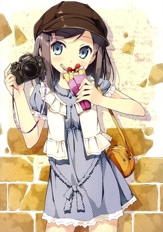 anime girl with camera and dessert