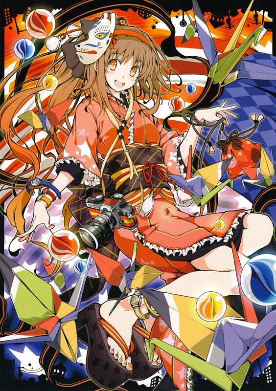 Anime girl with camera and origami