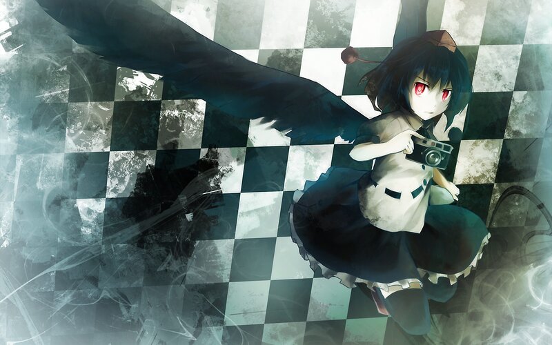 anime girl with camera and wings