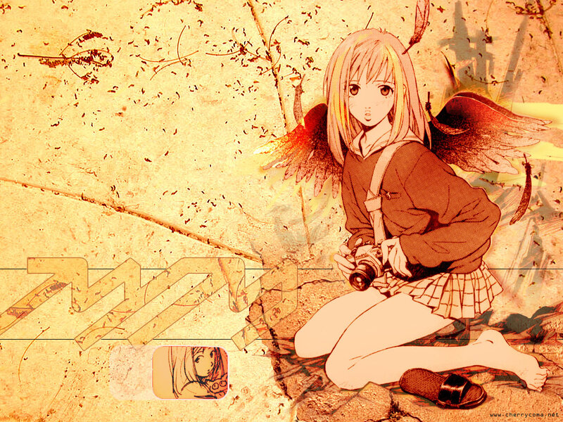 anime girl with camera and wings