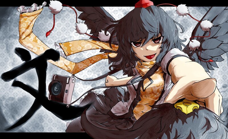 anime girl with camera and wings